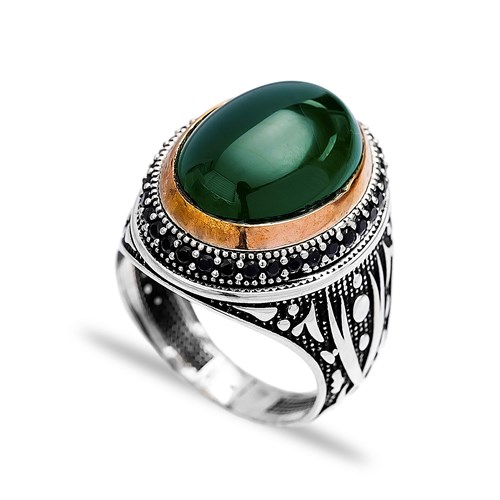 Green Agate Authentic Men Ring Wholesale Handmade 925 Sterling Silver